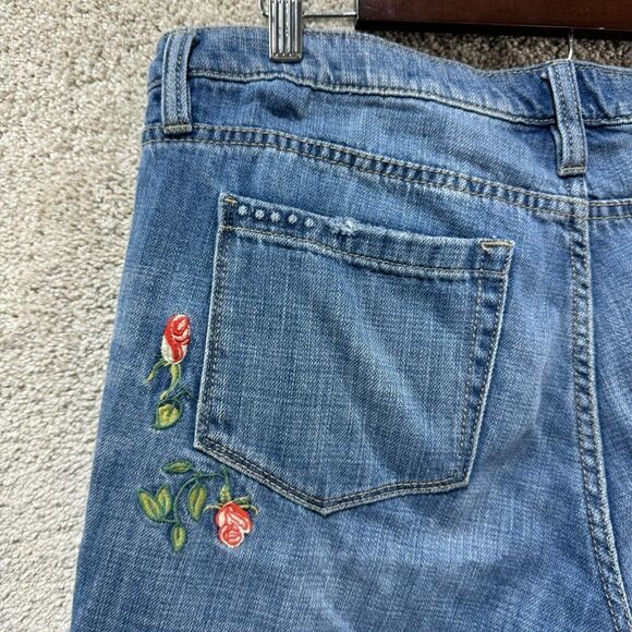 BLANKNYC Crop Girlfriend Jeans Women's 28 Blue Rose Embroidered Distressed Denim - Picture 15 of 16